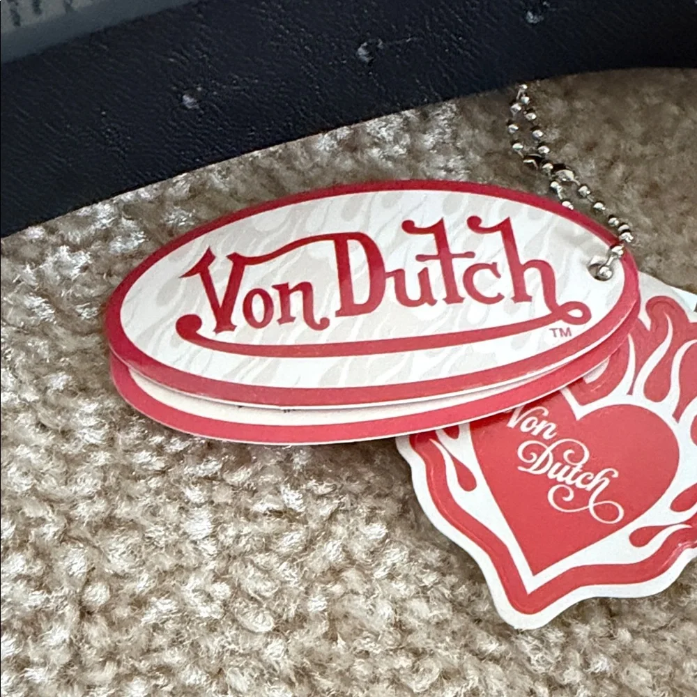 Von Dutch Women’s Small Black Leather Belt w/ Red Accent and Logo Buckle- NWT